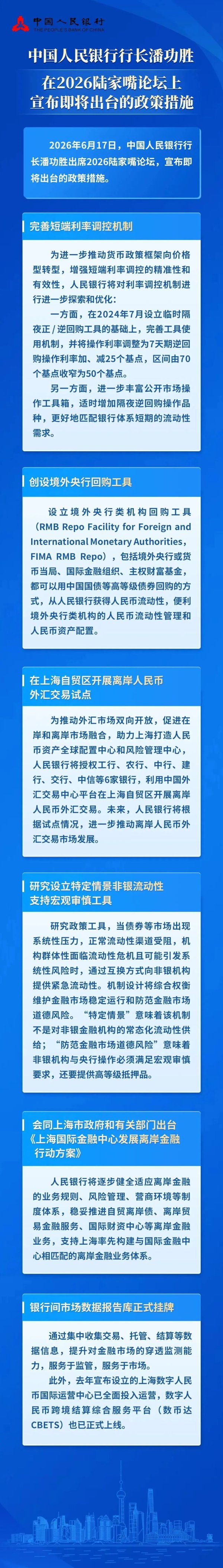 央行行长潘功胜在2026陆家嘴论坛上宣布即将出台的政策措施
