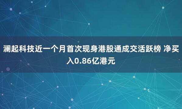 澜起科技近一个月首次现身港股通成交活跃榜 净买入0.86亿港元