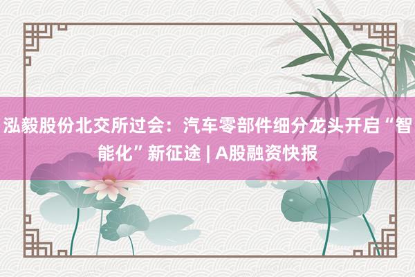 泓毅股份北交所过会：汽车零部件细分龙头开启“智能化”新征途 | A股融资快报