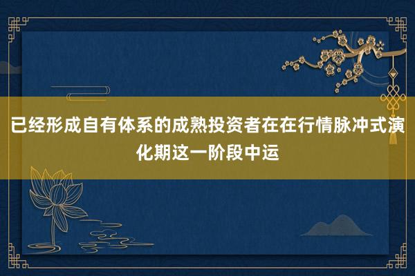 已经形成自有体系的成熟投资者在在行情脉冲式演化期这一阶段中运