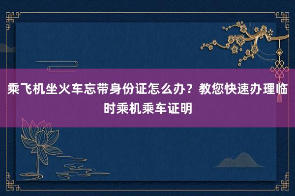乘飞机坐火车忘带身份证怎么办？教您快速办理临时乘机乘车证明