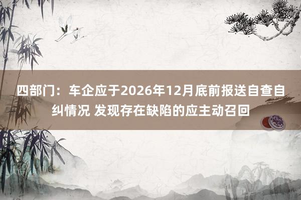 四部门：车企应于2026年12月底前报送自查自纠情况 发现存在缺陷的应主动召回