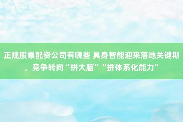 正规股票配资公司有哪些 具身智能迎来落地关键期，竞争转向“拼大脑”“拼体系化能力”