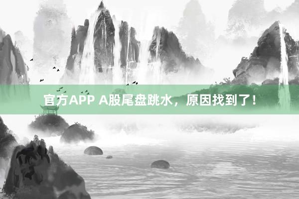 官方APP A股尾盘跳水，原因找到了！