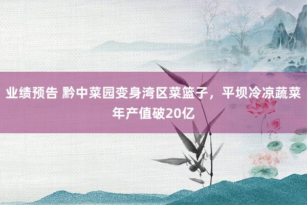 业绩预告 黔中菜园变身湾区菜篮子,平坝冷凉蔬菜年产值破20亿