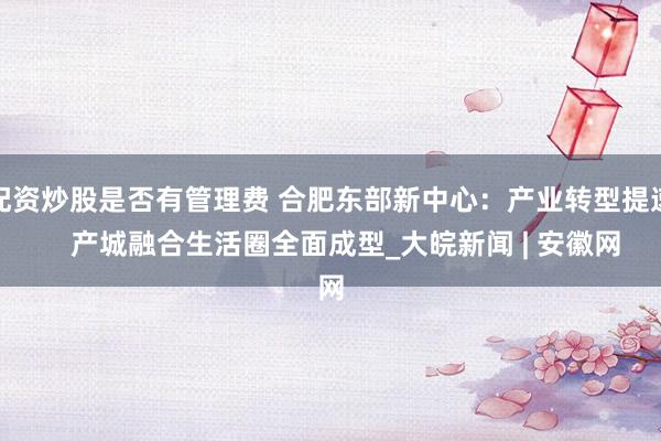 配资炒股是否有管理费 合肥东部新中心：产业转型提速    产城融合生活圈全面成型_大皖新闻 | 安徽网